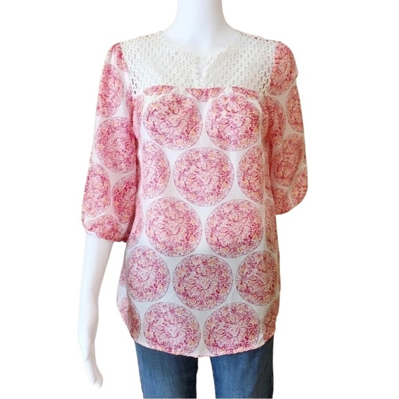 Dalypso st.Barth silk top half sleeve geometric white sheer size s - Picture 1 of 4